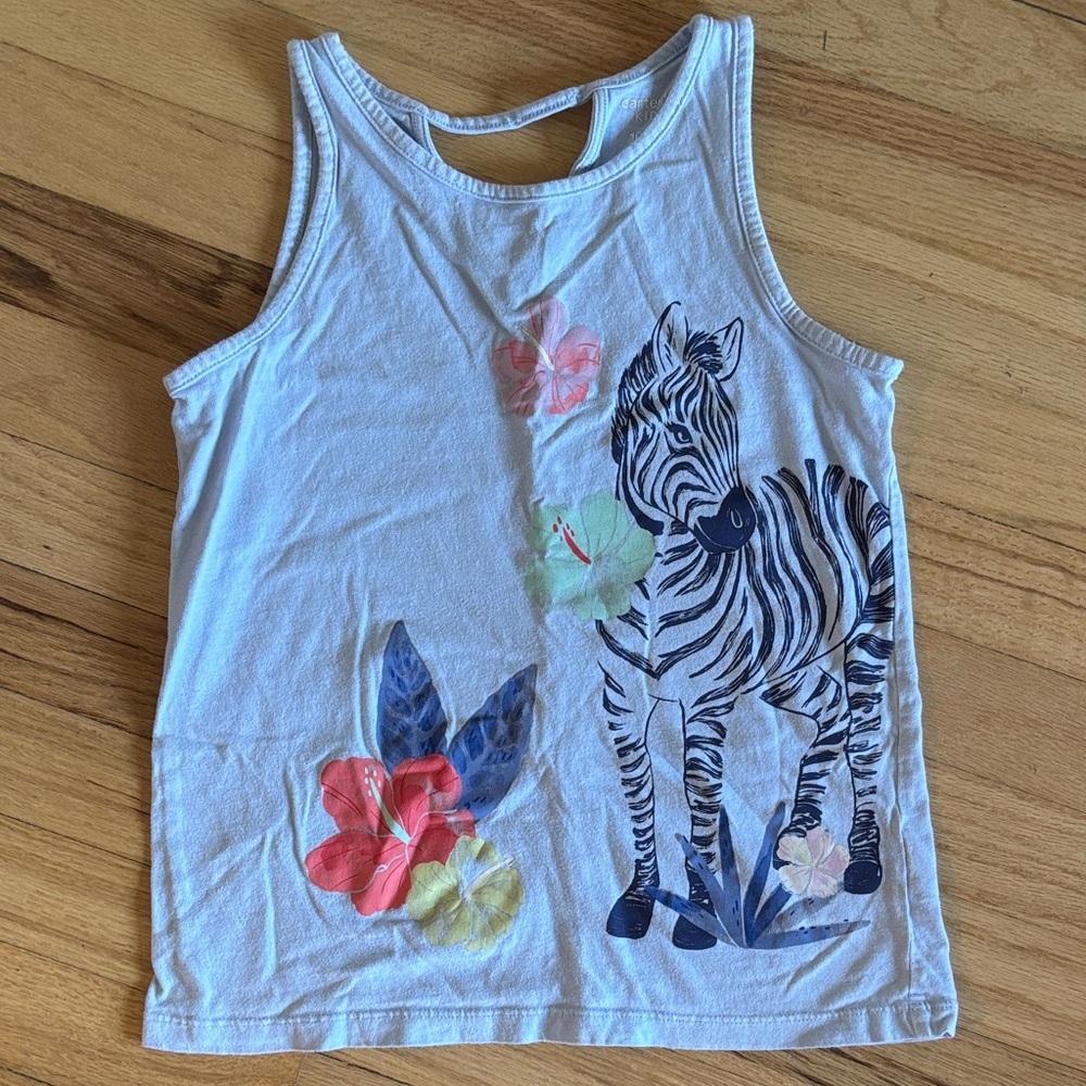 Carter's White Tank Top with Zebra and Floral Design